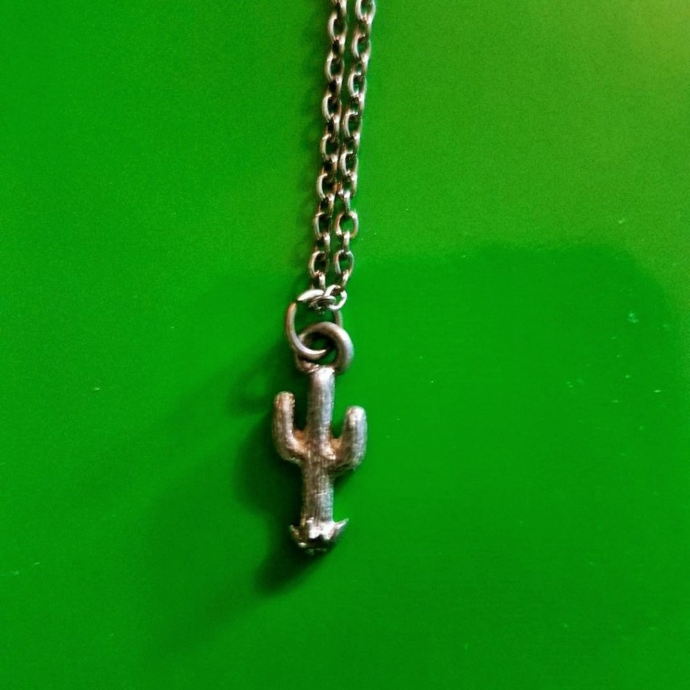Silver 18" Neclace with Small Pewter Cactus Charm